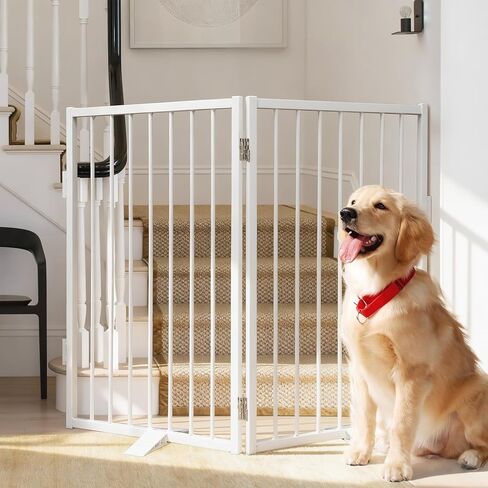 Snagle Paw Full Metal Freestanding Dog Gate with Door, 120" W x 32" H Pet Gate with Support Feet for Doorways, Stairs and Hallways, Portable Dog Fence for Indoor and Outdoor Use (6 Panel, Black) in Kuwait
