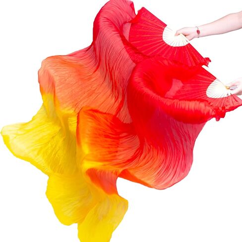 FJYIRI 1 Pair(Left+Right) Women Belly Dance Long Real Silk Fan Veils in Kuwait