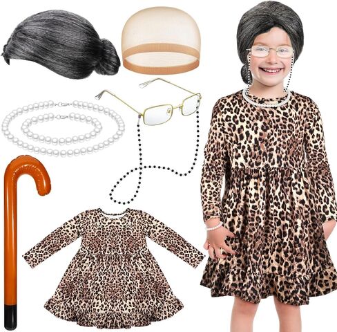Yaomiao Girls 8 Pcs Old Lady Costume Set for 100th Day of School Toddler in Saudi Arabia