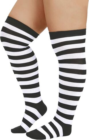 Zando Striped Plus Size Womens Thigh High Socks Thigh Highs Over The Knee Socks Thick Thighs Long Leg Warmer Halloween in Saudi Arabia