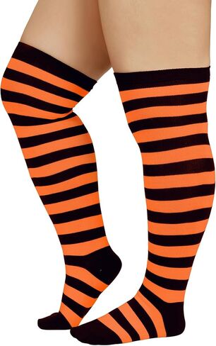 Zando Striped Plus Size Womens Thigh High Socks Thigh Highs Over The Knee Socks Thick Thighs Long Leg Warmer Halloween in Saudi Arabia