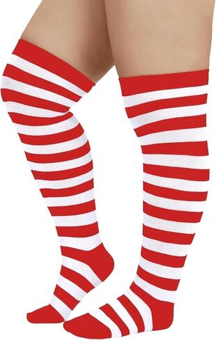 Zando Striped Plus Size Womens Thigh High Socks Thigh Highs Over The Knee Socks Thick Thighs Long Leg Warmer Halloween in Saudi Arabia