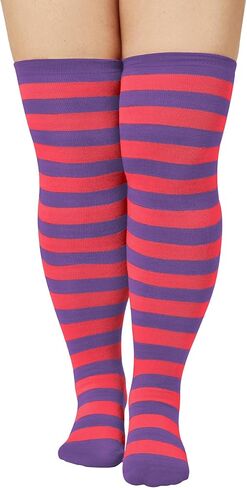 Zando Striped Plus Size Womens Thigh High Socks Thigh Highs Over The Knee Socks Thick Thighs Long Leg Warmer Halloween in Saudi Arabia