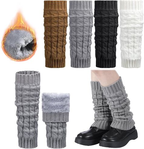 Geyoga 4 Pairs Wome Winter Fleece Lined Leg Warmers Knit Warm Long Leg Knit Thick Boot Socks for Skating Walking in Saudi Arabia