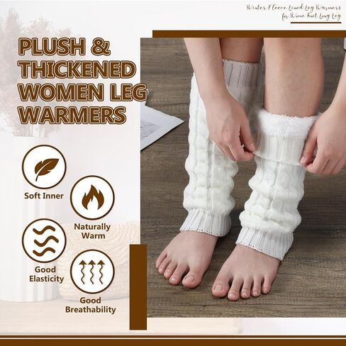 Geyoga 4 Pairs Wome Winter Fleece Lined Leg Warmers Knit Warm Long Leg Knit Thick Boot Socks for Skating Walking in Saudi Arabia