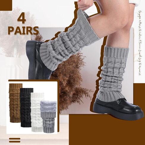 Geyoga 4 Pairs Wome Winter Fleece Lined Leg Warmers Knit Warm Long Leg Knit Thick Boot Socks for Skating Walking in Saudi Arabia