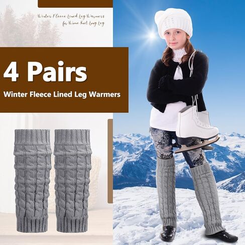 Geyoga 4 Pairs Wome Winter Fleece Lined Leg Warmers Knit Warm Long Leg Knit Thick Boot Socks for Skating Walking in Saudi Arabia