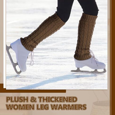 Geyoga 4 Pairs Wome Winter Fleece Lined Leg Warmers Knit Warm Long Leg Knit Thick Boot Socks for Skating Walking in Saudi Arabia