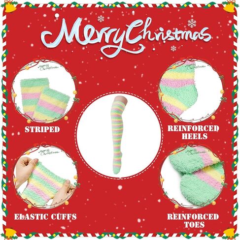 Zando Christmas Fuzzy Striped Thigh High Socks for Women Over the Knee Socks Thigh Highs Leg Warmers Drawstring Gift Bags in Saudi Arabia