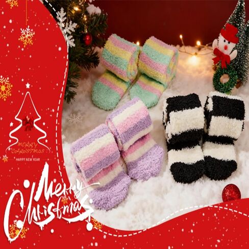Zando Christmas Fuzzy Striped Thigh High Socks for Women Over the Knee Socks Thigh Highs Leg Warmers Drawstring Gift Bags in Saudi Arabia