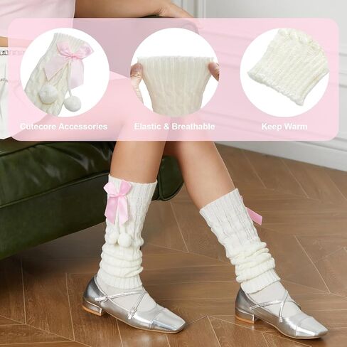 Y2K Leg Warmer Cutecore Accessory Cutecore Leg Warmers for Women Girls, Clothes with Pom Poms Kawaii Leg Socks in Saudi Arabia
