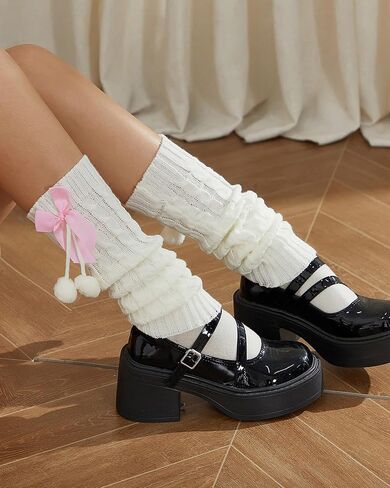 Y2K Leg Warmer Cutecore Accessory Cutecore Leg Warmers for Women Girls, Clothes with Pom Poms Kawaii Leg Socks in Saudi Arabia