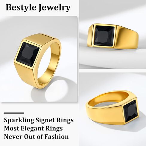 Bestyle Stainless Steel Men Signet Ring-Black/Blue Gemstone Band Ring-Classic Simple Thick Men Ring Size 7-14 in Saudi Arabia