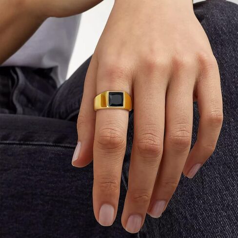 Bestyle Stainless Steel Men Signet Ring-Black/Blue Gemstone Band Ring-Classic Simple Thick Men Ring Size 7-14 in Saudi Arabia