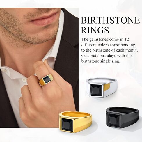 Bestyle Stainless Steel Men Signet Ring-Black/Blue Gemstone Band Ring-Classic Simple Thick Men Ring Size 7-14 in Saudi Arabia