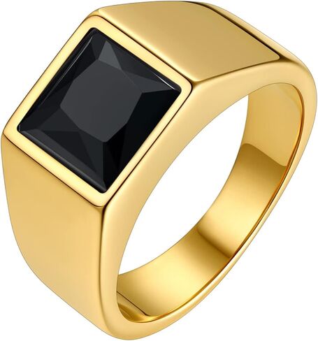 Bestyle Stainless Steel Men Signet Ring-Black/Blue Gemstone Band Ring-Classic Simple Thick Men Ring Size 7-14 in Saudi Arabia