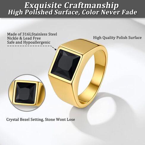 Bestyle Stainless Steel Men Signet Ring-Black/Blue Gemstone Band Ring-Classic Simple Thick Men Ring Size 7-14 in Saudi Arabia