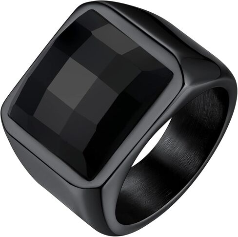 Bestyle Stainless Steel Men Signet Ring-Black/Blue Gemstone Band Ring-Classic Simple Thick Men Ring Size 7-14 in Saudi Arabia