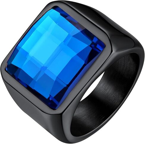 Bestyle Stainless Steel Men Signet Ring-Black/Blue Gemstone Band Ring-Classic Simple Thick Men Ring Size 7-14 in Saudi Arabia