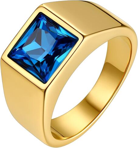 Bestyle Stainless Steel Men Signet Ring-Black/Blue Gemstone Band Ring-Classic Simple Thick Men Ring Size 7-14 in Saudi Arabia