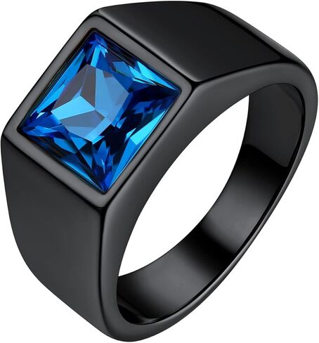 Bestyle Stainless Steel Men Signet Ring-Black/Blue Gemstone Band Ring-Classic Simple Thick Men Ring Size 7-14 in Saudi Arabia