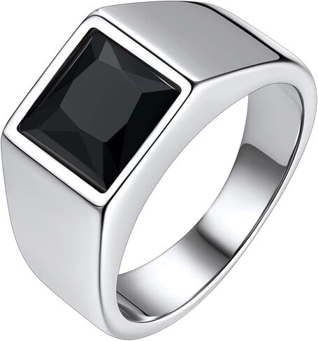Bestyle Stainless Steel Men Signet Ring-Black/Blue Gemstone Band Ring-Classic Simple Thick Men Ring Size 7-14 in Saudi Arabia