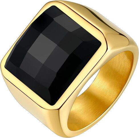 Bestyle Stainless Steel Men Signet Ring-Black/Blue Gemstone Band Ring-Classic Simple Thick Men Ring Size 7-14 in Saudi Arabia