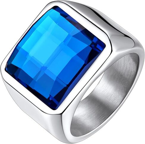 Bestyle Stainless Steel Men Signet Ring-Black/Blue Gemstone Band Ring-Classic Simple Thick Men Ring Size 7-14 in Saudi Arabia
