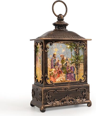 Snow Globe Lantern Christmas Table Decor with Nativity Music Lighted Scene Indoor Christmas Ornaments Decorations for Home Fireplace Mantle (Nativity Lantern) in Saudi Arabia