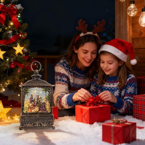 Snow Globe Lantern Christmas Table Decor with Nativity Music Lighted Scene Indoor Christmas Ornaments Decorations for Home Fireplace Mantle (Nativity Lantern) in Saudi Arabia