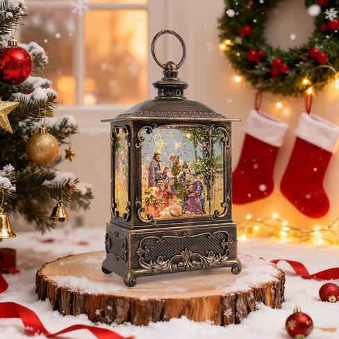 Snow Globe Lantern Christmas Table Decor with Nativity Music Lighted Scene Indoor Christmas Ornaments Decorations for Home Fireplace Mantle (Nativity Lantern) in Saudi Arabia