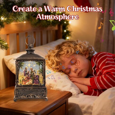 Snow Globe Lantern Christmas Table Decor with Nativity Music Lighted Scene Indoor Christmas Ornaments Decorations for Home Fireplace Mantle (Nativity Lantern) in Saudi Arabia