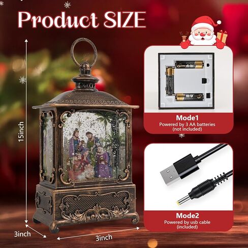 Snow Globe Lantern Christmas Table Decor with Nativity Music Lighted Scene Indoor Christmas Ornaments Decorations for Home Fireplace Mantle (Nativity Lantern) in Saudi Arabia