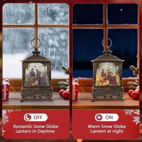 Snow Globe Lantern Christmas Table Decor with Nativity Music Lighted Scene Indoor Christmas Ornaments Decorations for Home Fireplace Mantle (Nativity Lantern) in Saudi Arabia