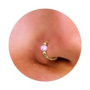 Gold Clip on Nose Piercing Hoop - Hypoallergenic Tiny Handmade 20 gauge Faux Nose Ring with a 3mm White Opal - Hammered 14k Gold 7mm Thin Fake Nose Hoop