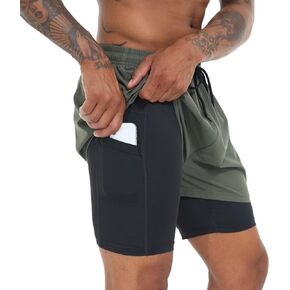 Men's Running Shorts 2 in 1 Workout Gym Athletic Shorts with Liner Quick Dry Basketball Yoga Training Shorts with Pockets