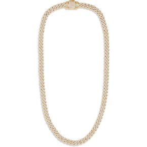 SAVEARTH DIAMONDS Miami Cuban Necklace For Men, 5.70CT-8.00CT Round Lab Created Moissanite Diamond 6MM Width Cuban Link Chain Necklaces In 18K Gold Plated Jewelry 16 to 22 Inch Length