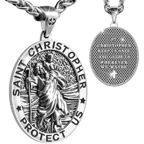Anwlki Saint Christopher Necklace St Christopher Medal Bless Safety Religious Pendant Gift for Men, Women, Family, Parent, Friend