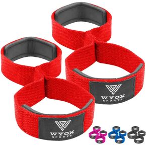 أشرطة رفع الأثقال من WYOX الشكل 8 لرفع الأثقال شديدة التحمل | زوج من أربطة المعصم لمعدات الصالة الرياضية للرجال والنساء (أسود)