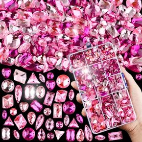 Sinyanail 650 Pcs Acrylic Large Sew on Rhinestones Setting Crystal Gems Diamond Stone 2 Holes Flatback Rhinestones for Jewelry Clothes Shoes Bag Costume(Blue Colour System)