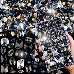 Sinyanail 650 قطعة أكريليك كبيرة خياطة على أحجار الراين إعداد كريستال الأحجار الكريمة حجر الماس 2 فتحات أحجار الراين المسطحة للمجوهرات الملابس والأحذية حقيبة زي (نظام اللون الأزرق) in Kuwait