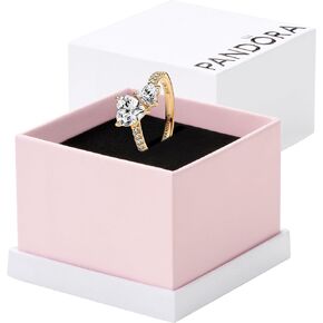 Pandora Double Heart Sparkling Ring - Shining Gold Ring for Women - Gift for Her - Love Ring for Women - 14k Gold with Clear Cubic Zirconia - With Gift Box
