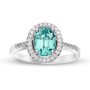 Gin & Grace 14K White Gold With Natural Blue Zircon and Natural Diamond (I1) Ring for Women.