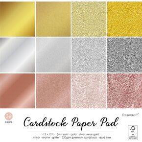 Desecraft Gold Sliver Rose Gold 12x12 Cardstock Scrapbook Decorative Paper for Card Making Journaling Origami Scrapbook Paper Scrapbooking Supplies Spring