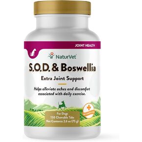 NaturVet S.O.D. & Boswellia Extra Joint Support Dog Supplement – Dog Hip Supplement – Helps Alleviate Aches, Pain – for Dog Flexibility, Healthy Joint Function – 150 Ct. Chewable Tablets