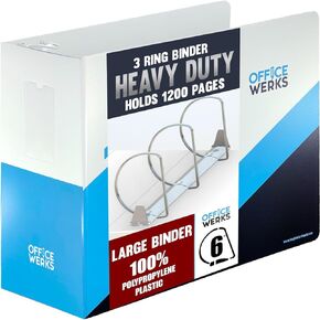 Performore 6 inch Heavy Duty Binder Solid Poly Binder with Spine Label Holder for 8.5" x 11" Paper, and Premium Locking Angle D-Rings, Non-Customizable Cover, 1 Pack