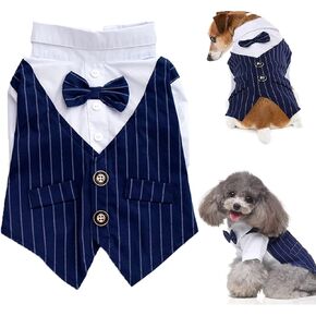 Dog Shirt Pet Tuxedo Clothes, Suit Bow Tie Graduation Costumes, Dogs Formal Apparel Outfit with Tie, Puppy Prince Wedding Bow Tie Gentleman Jacket for Small Medium Dogs Cats (Medium, Blue)