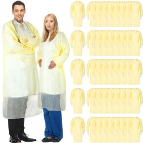 150 Pack Disposable Isolation Gowns PPE Gowns Disposable Bulk Fully Closed Double Tie Back Elastic Cuffs for Home Isolation, Labs, Dental, Beauty Agencies, Tattoo Practices, Unisex (Blue)