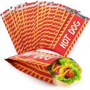 ZEAYEA 200 Pack Hot Dog Wrappers, Foil Lined Hot Dog Sleeves, Grease Resistance Disposable Hot Dog Bags for Party, Snack Bars, Food Truck, Take Out, Concession Stand