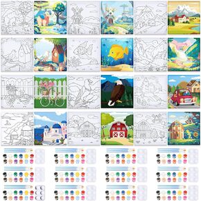 Yeaqee 36 pcs Pre Draw Canvas Printed Canvas to Paint Canvas Set with 12 Paints 12 Brushes and 12 Palette Paint Set Canvas Board Set Birthday Gift for Paint Party Favor Artists and Beginner